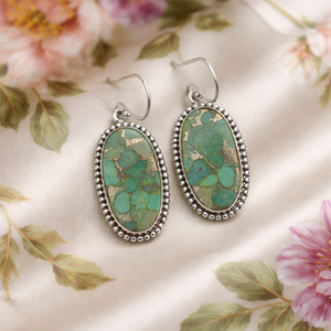 Green <b>Copper</b> Turquoise 925 Sterling Silver Drop Earrings Oval Handmade Boho Jewelry Rose Gold Yellow Gold Plated Gift for Women - Product Image 1