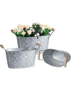 Planter With Distressed Texture Perfect <b>For</b> Farmhouse Decor Vintage Homes And Classic Outdoor Gardens - Product Image 3