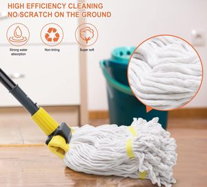 Commercial Industrial Cotton Yarn Dust <b>Mop</b> Reusable Self-Wringing <b>Flat</b> Floor Cleaning <b>Mop</b> Long Metal Handle High Durability - Product Image 1