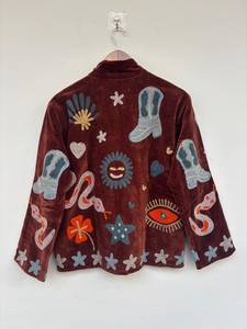 Veste d'hiver réversible brodée Soleil et Lune, doublure en velours et coton, style bohème, artisanale indienne - Product Image 5