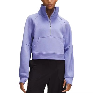 Sweat-shirt pour femme à col montant et demi-zip, manches longues, en coton tricoté et fibre de bambou, couleur unie, pour l'automne, fabricant OEM - Product Image 1