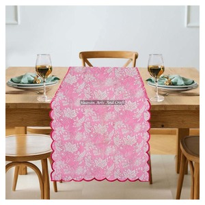 Modern Bohemian Cotton Hand Block Print Rectangle Woven Edge <b>Table</b> <b>Runner</b> Floral Design Indian Handmade Home Eco-Friendly - Product Image 1