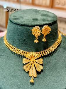 Último Modelo de MOLL JEWELLERS, Conjunto de Collar y Aretes Florales de Aleación de Zinc Chapado en Oro Indio de 24K, 0.3m, con Circonita, Regalo de Boda para Mujer - Product Image 2