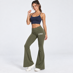 Women's High Waist Flared Yoga <b>Leggings</b> <b>With</b> <b>Side</b> <b>Pocket</b> Custom Logo Embroidery Spandex Nylon Activewear Sportswear - Product Image 2