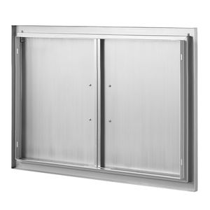 Double Outdoor Kitchen Door 33W X 22H Inch Stainless Steel Flush Mount <b>BBQ</b> Access Door with Vertical Wall Handles - Product Image 6