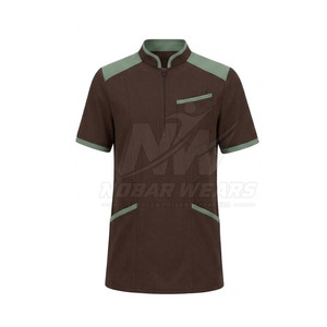Blouse de travail médicale avec demi-fermeture éclair sur le devant, manches courtes, col montant et construction confortable pour les tâches quotidiennes - Product Image 2