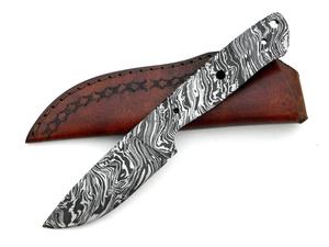 Lame vierge en acier à motifs de qualité supérieure pour assemblage de manche personnalisé, lame utilitaire plein pied pour l'extérieur avec étui en cuir - Product Image 2
