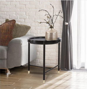 Table basse ronde moderne en métal noir avec plateau d'appoint, durable et facile à nettoyer pour salon et chambre à coucher - Product Image 6