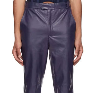 <b>Men's</b> <b>for</b> Leather Coated Casual Trousers High Waist Straight Fit <b>Belted</b> Front Zipper Fly Lightweight <b>Woven</b> Fabric Winter - Product Image 1
