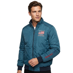 Blouson Bomber Bleu Vinson pour Homme Coupe-Vent Séchage Rapide 240g Rembourrage Polyester Col Montant Patch Brodé Hiver Style Preppy - Product Image 2