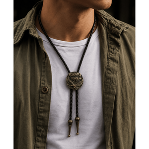 Retro Alloy Pendant Bolo Tie-Adjustable Genuine Leather Cowboy Necktie for Men & Boys - Product Image 1