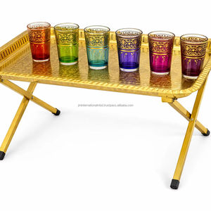 Plateau à thé arabe traditionnel de luxe en or, table basse pliable avec cadre en acier inoxydable pour salon - Product Image 1
