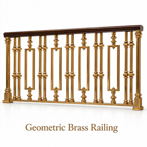 Rampe en laiton traditionnelle avec balustres à cadre géométrique pour hôtels et villas de luxe, main courante et balustrade en métal - Product Image 3