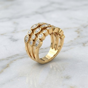 1.45CTW Lab Grown Round Pear Marquise Cut Bezel Set Cluster <b>Statement</b> <b>Ring</b> Gold Plated E Color for Certified - Product Image 2