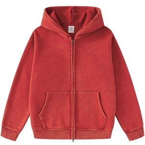 Sweat à capuche unisexe personnalisé en coton, zippé, effet vieilli, épais, coupe oversize, vierge, délavé à l'acide - Product Image 4