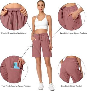 Shorts Deportivos Ligeros para Mujer, para Yoga, Gimnasio, Fitness, Senderismo, de Spandex/Poliéster, Secado Rápido, Transpirables, con Cierre de Cordón - Product Image 5