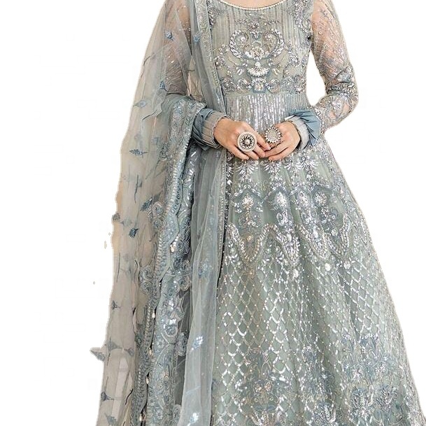 Indian Pakistani Latest Full Heavily Embroidered Maxi Net Hot Selling Dress  2021