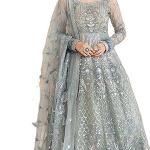 Robe maxi indienne pakistanaise entièrement brodée 2021, vente chaude, matière en viscose, soie, rayonne, filet - Product Image 1