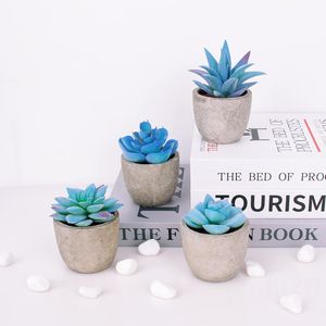 Ensemble de 4 succulentes artificielles en pot bleues pour la maison, le bureau, petites plantes décoratives d'intérieur pour les étagères, les tables - Succulentes artificielles - Product Image 3