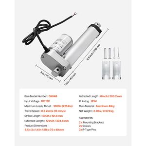 Attuatore Lineare ad Alta Velocità 12V 0.6'/s con Protezione IP54, Staffa di Montaggio, Cilindri da 4 Pollici, 225 libbre/1000N - Product Image 5