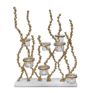 Luxury Multi-Lite Metal <b>Candle</b> Holder Gold Branch Coral Matrix Candelabra with Square White Marble Base 7-Cup Glass Votive for - Product Image 1