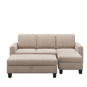 Divano Sezionale Reversibile da 81 Pollici con Contenitore, Divano a L a 3 Pezzi con Chaise Longue, Dettagli Chiodati, per Soggiorno - Product Image 4
