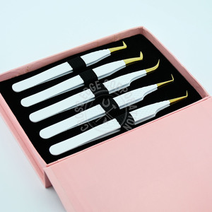 Nouveau Style blanc couleur fibre pointe L en forme d'extensions de cils pince à épiler outil applicateur de cils 45 90 degrés pointe pointue diamant poignée - Product Image 1