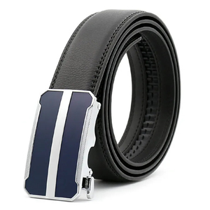 Ceinture automatique en cuir de vachette noir avec boucle rectangulaire en alliage, style formel, durable, moulage monobloc - Product Image 2