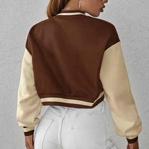 Custom Logo Women's <b>Quilted</b> Cotton Lining Cropped Varsity Bomber Jacket Button up Wool Blend Streetwear - Product Image 3