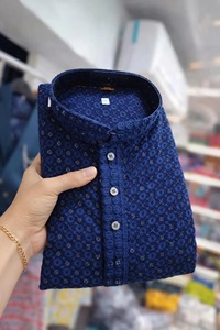 Kurta Blanca de Algodón para Hombre, Manga Larga, Cuello Alto, Bordado Floral, Atuendo Modesto para Oración, Estilo de Oriente Medio, Corte Regular - Product Image 1