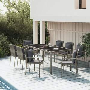 Conjunto de Comedor para Jardín en Ratán PE Gris con Acero con Recubrimiento en Polvo y Vidrio Templado, Elegante y Duradero - Product Image 1