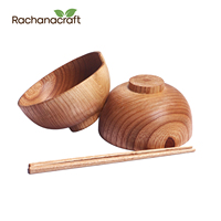 Bol rond en bois épais naturel, pour soupe de riz, pâte à dîner, nourriture mélange de fruits, bols de service à salade, 10 pièces