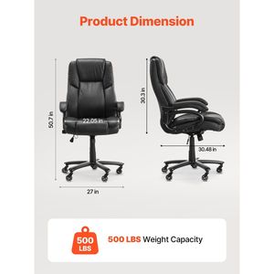 Sedia da Ufficio Direzionale Ergonomica Robusta con Capacità di 225 kg, Supporto Lombare e Manopola di Regolazione dell'Altezza - Product Image 3