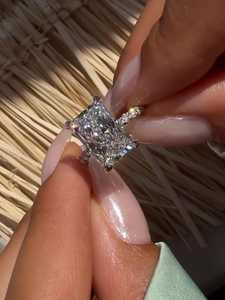 4 Carat Radiant Cut Lab Grown Diamond Solitaire Engagement Ring 10K 14K 18K <b>Solid</b> Gold Modern Hidden Accent IGI Certified Ring - Product Image 3