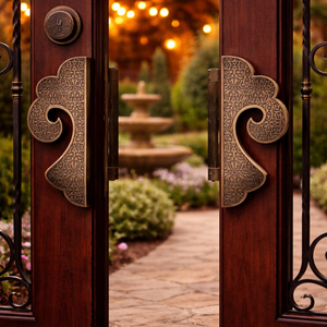 Manija de Puerta Floral Moderna de Lujo en Acabado Latón Satinado |   Herrajes para Entrada de Apartamento de 14 Pulgadas con Fácil Instalación - Product Image 2