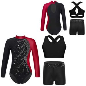 Tenue de danse latine pour filles de 6 à 16 ans, justaucorps de gymnastique avec veste et short, ensembles pour spectacles de scène, spectacles scolaires - Product Image 2
