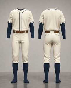 Men's <b>Baseball</b> Uniform Set Cream Navy Short Sleeve Jersey Pants Breathable Material Button Closure Team Apparel All Seasons - Product Image 1