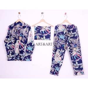 Pyjama en coton pour femme avec un magnifique imprimé floral, col en V, longue tenue de nuit respirante et confortable, ensemble de vêtements de détente, cadeau - Product Image 6