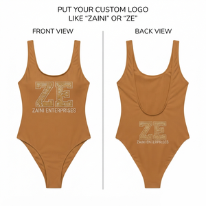 Premium 220 GSM Nylon Spandex Women Bathing Suit Stretch Swimwear Brown One Piece Wide Strap <b>Rhinestone</b> Custom Logo - Product Image 1