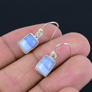 Direct Factory Suppliers Blue Lace Agate Gemstone 925 Sterling <b>Silver</b> Handmade Boho Drop <b>Dangle</b> <b>Earrings</b> Wedding Party - Product Image 1