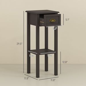 Tavolino Laterale a 2 Ripiani Durevole ed Ecologico con Cassetto, Ripiano Quadrato in Vetro e Legno con Finitura Ottone per Soggiorno, Corridoio, Tavolino da Caffè - Product Image 3