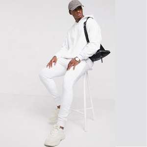 Survêtement d'hiver blanc pour homme, 100% coton, haute qualité, à capuche, manches longues, décontracté, sportif, pour l'extérieur - Product Image 2