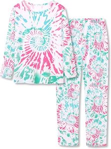 Ensemble de pyjama à manches longues Tie Dye, taille élastique, en coton tricoté, vêtements de nuit décontractés pour hommes, motif bleu clair, rose, blanc - Product Image 6
