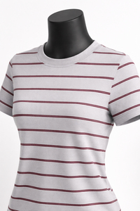 T-shirt en coton rayé pour femme, coupe ajustée, décontracté, manches courtes, col rond, t-shirt basique pour femme, vente en gros, t-shirt de haute qualité - Product Image 6