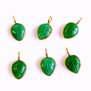 Natural Green Onyx Leaf Carved Gemstone Pendant 925 Sterling <b>Silver</b> Gold Plated <b>Charm</b> Pendant Hand Carved Onyx Jewelry Wholesale - Product Image 6