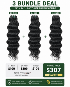 Lot de 3 mèches de cheveux indiens vierges de 24 pouces, ondulation naturelle, double trame machine, combo - Product Image 3