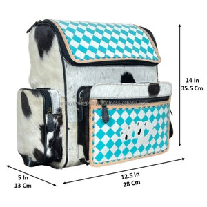 Mochila de piel de vaca mecanizada a mano con patrón a cuadros blanco turquesa y diseñador de tarjetas bolsas de pañales de viaje con estilo para mujer - Product Image 2