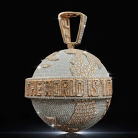 Pendentif globe diamanté Iced Men's Party the World Is Yours en or rose 925 et or blanc, luxe, style hip-hop, serti de diamants, pièce maîtresse