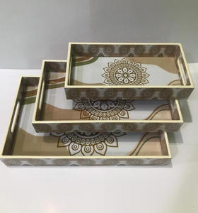 Super-dekoratives emaille-<span class=keywords><strong>MDF</strong></span>-Tablett Kaffee Tee Bambus hölzernes Frühstücks-Lebensmittel-Tablett hölzernes Serviertablett mit Griffen - Product Image 3