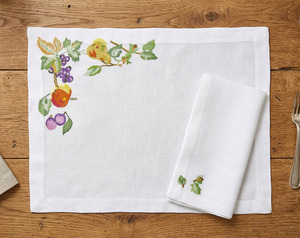 Embroidered Colorful Fruit Pattern Customizable <b>Place</b> <b>Mat</b> Napkin Sets 100% Linen Machine Washable Luxury Style Home Wedding Use - Product Image 2